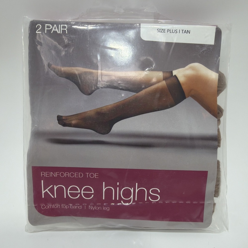 Walgreens Knee Highs 2 Pair Plus Size Tan Reinforced Toe Sheer Stockings P25